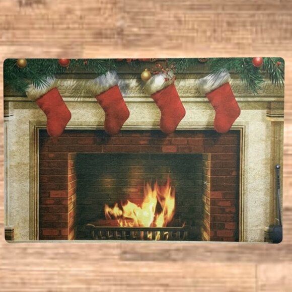 Holiday Doormat Fireplace Christmas Stockings Rectangle 16 X 24 In Multicolor - Picture 2 of 12